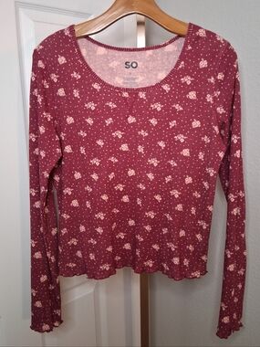SO Waffle Knit Floral Top Juniors Large